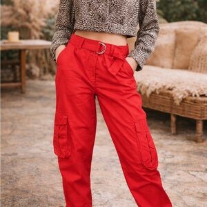 Sacred Crown Red Cargo Jogger Pants Unisex Streetwear Size 32